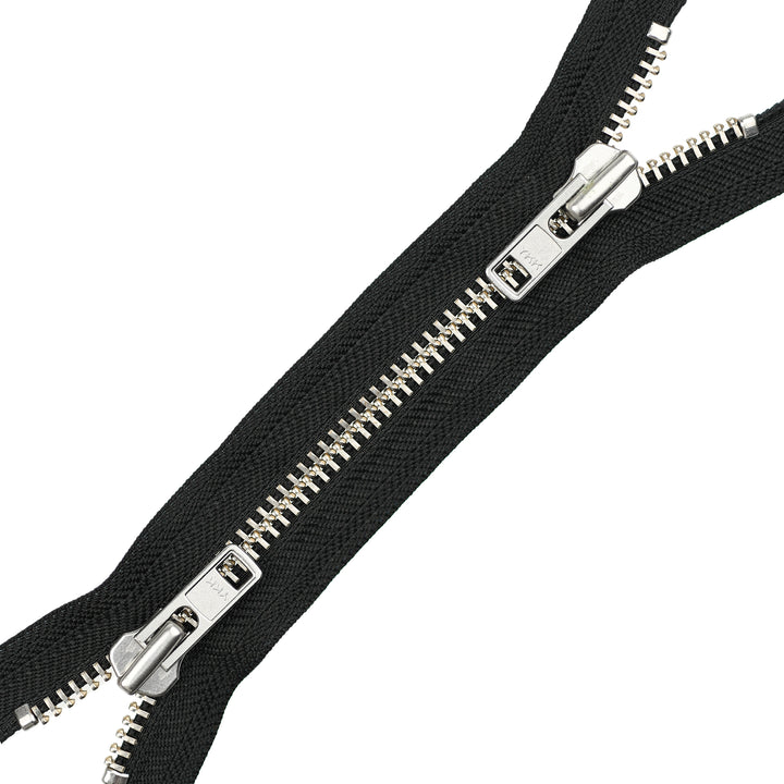 YKK METAL CLOSED-END TWO-WAY ZIP NO.8 NICKEL COL 580 BLACK