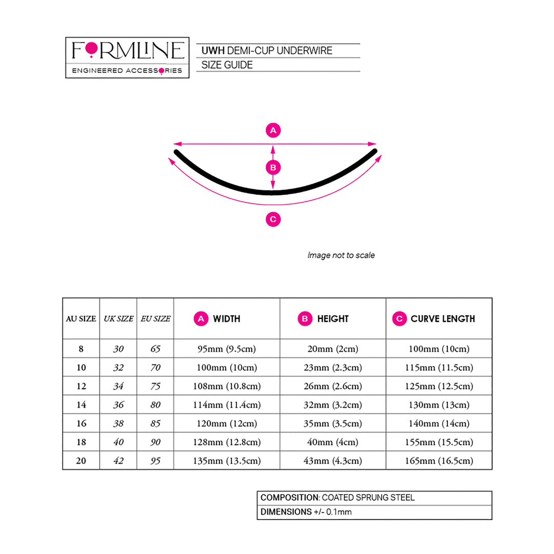 STYLE UWH DEMI-TYPE COATED BRA UNDERWIRES