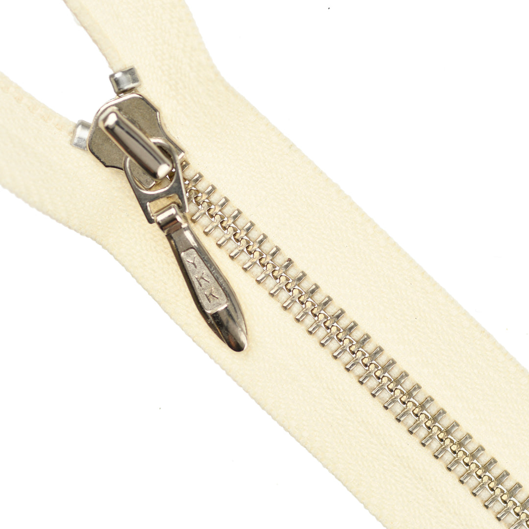 YKK METAL CLOSED-END ZIP NO.5 NICKEL TEARDROP-PULL COL 841 IVORY