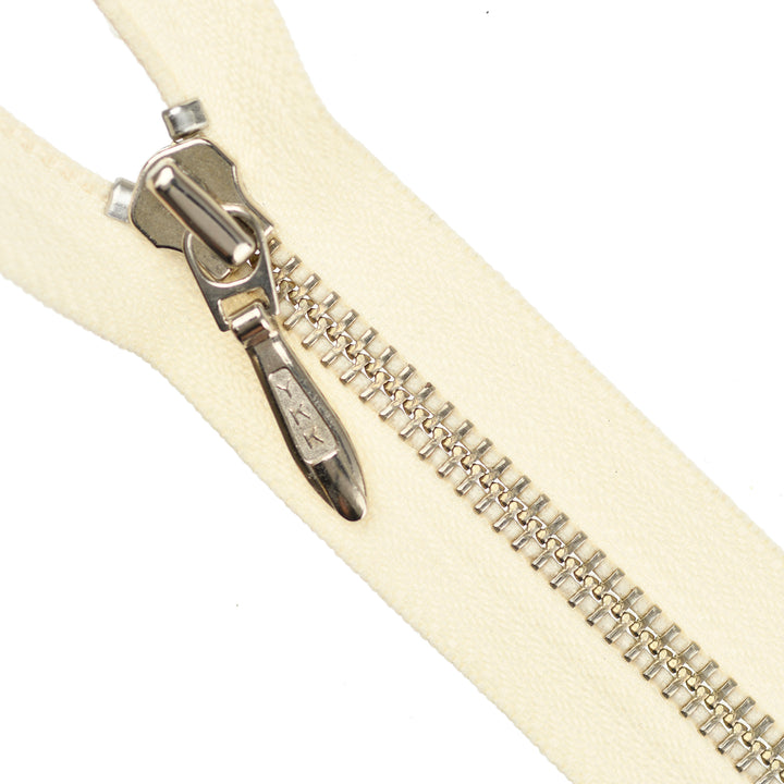 YKK METAL CLOSED-END ZIP NO.5 NICKEL TEARDROP-PULL COL 841 IVORY