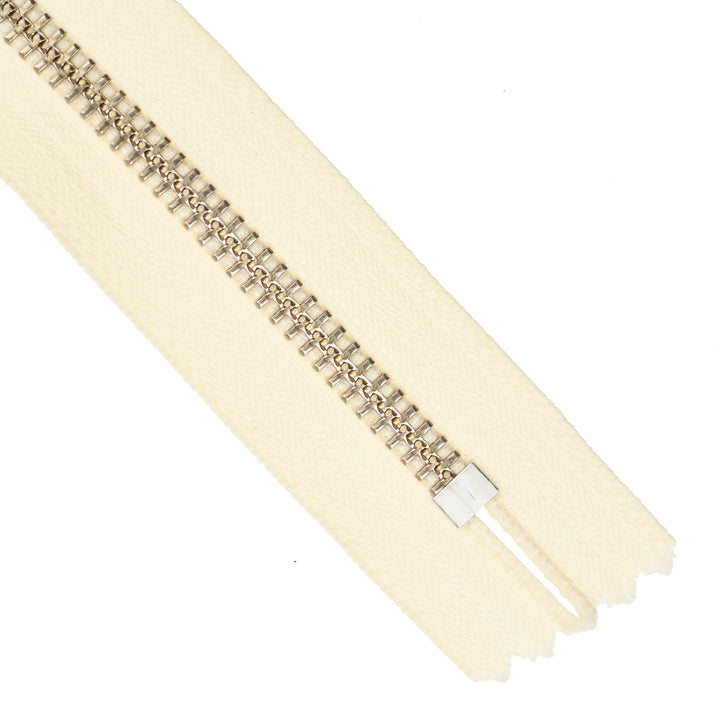 YKK METAL CLOSED-END ZIP NO.5 NICKEL TEARDROP-PULL COL 841 IVORY