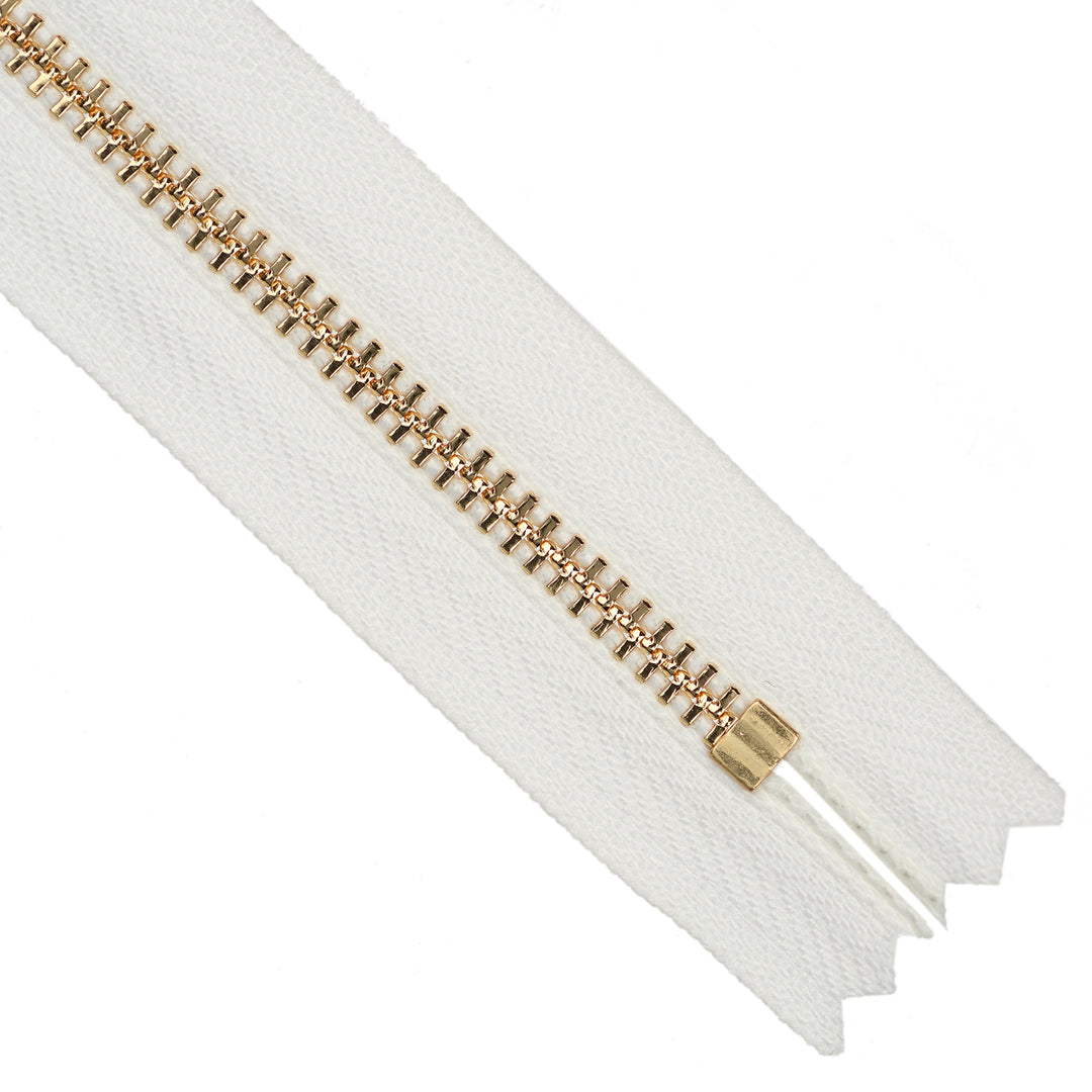 YKK EVERBRIGHT METAL CLOSED-END ZIP NO.3 GOLD COL 030 OFF-WHITE/ LIGHT IVORY