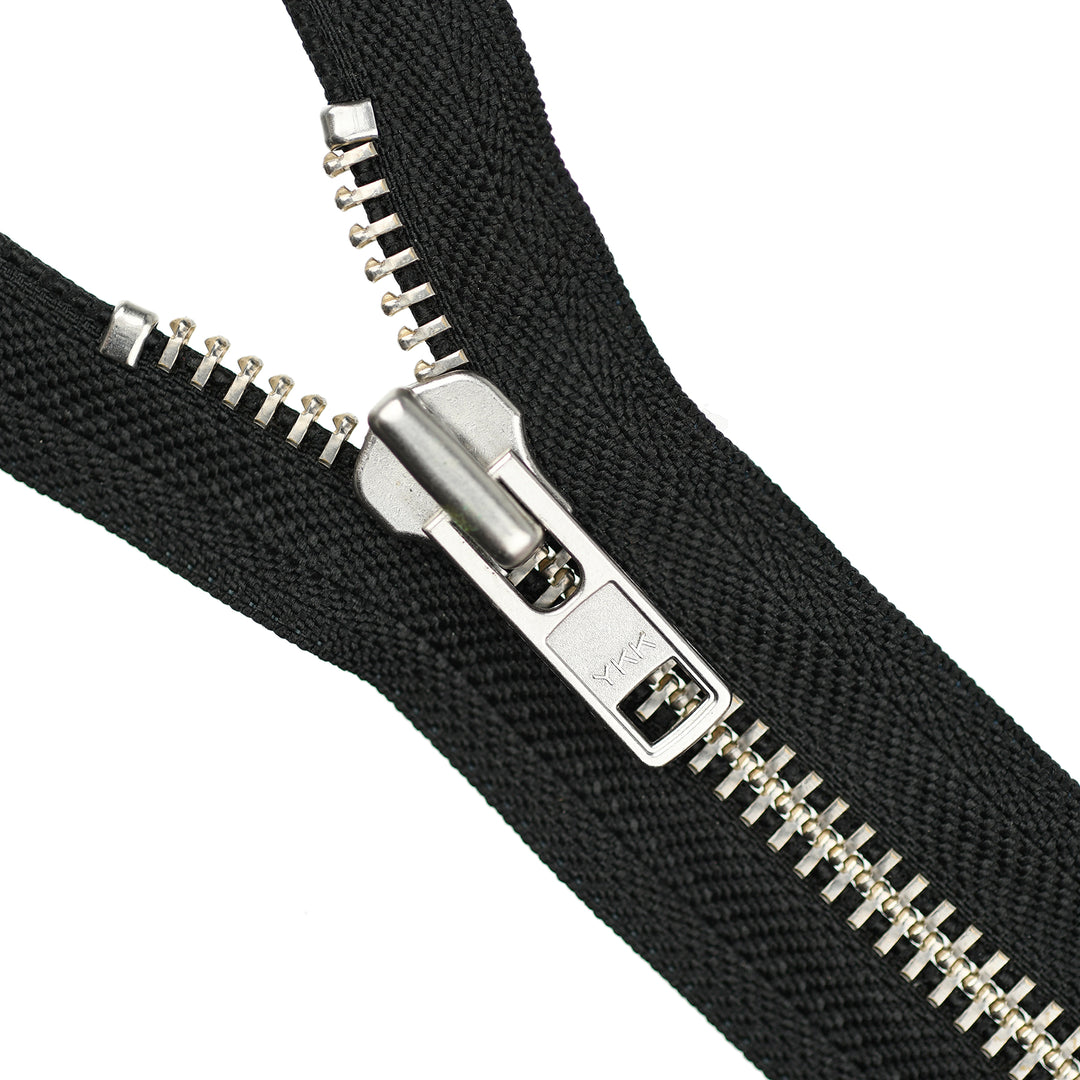 YKK METAL CLOSED-END TWO-WAY ZIP NO.8 NICKEL COL 580 BLACK