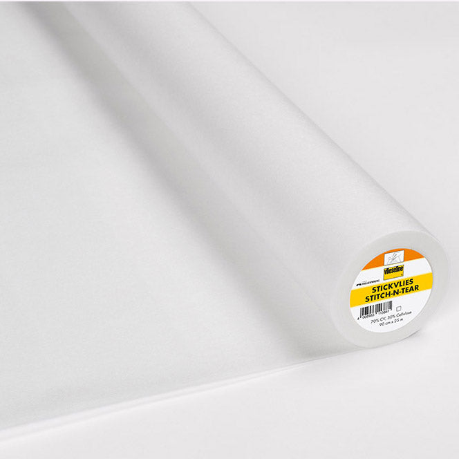 90CM VLIESELINE STITCH N' TEAR SEW-IN TEAR-OFF EMBROIDERY BACKING 40GSM WHITE