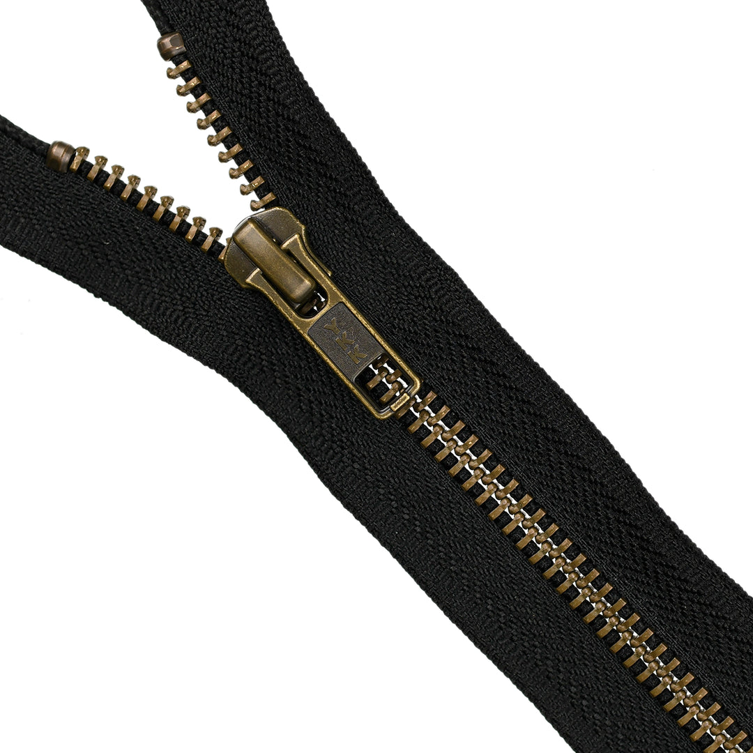 YKK METAL OPEN-END TWO-WAY ZIP NO.5 ANTIQUE GOLD COL 580 BLACK