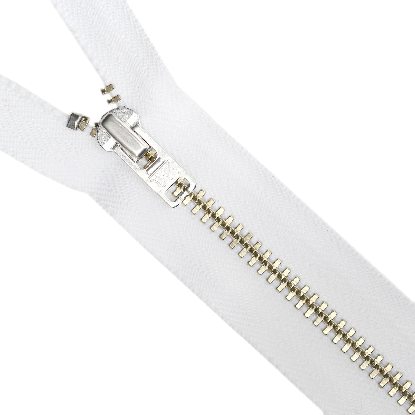 YKK metal zipper on white background