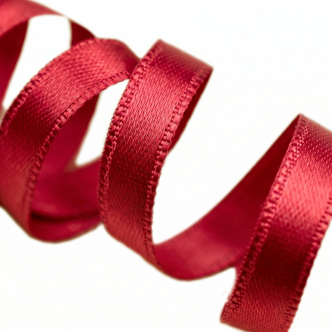 FRENCH DOUBLE-SIDED SATIN RIBBON -  CRIMSON