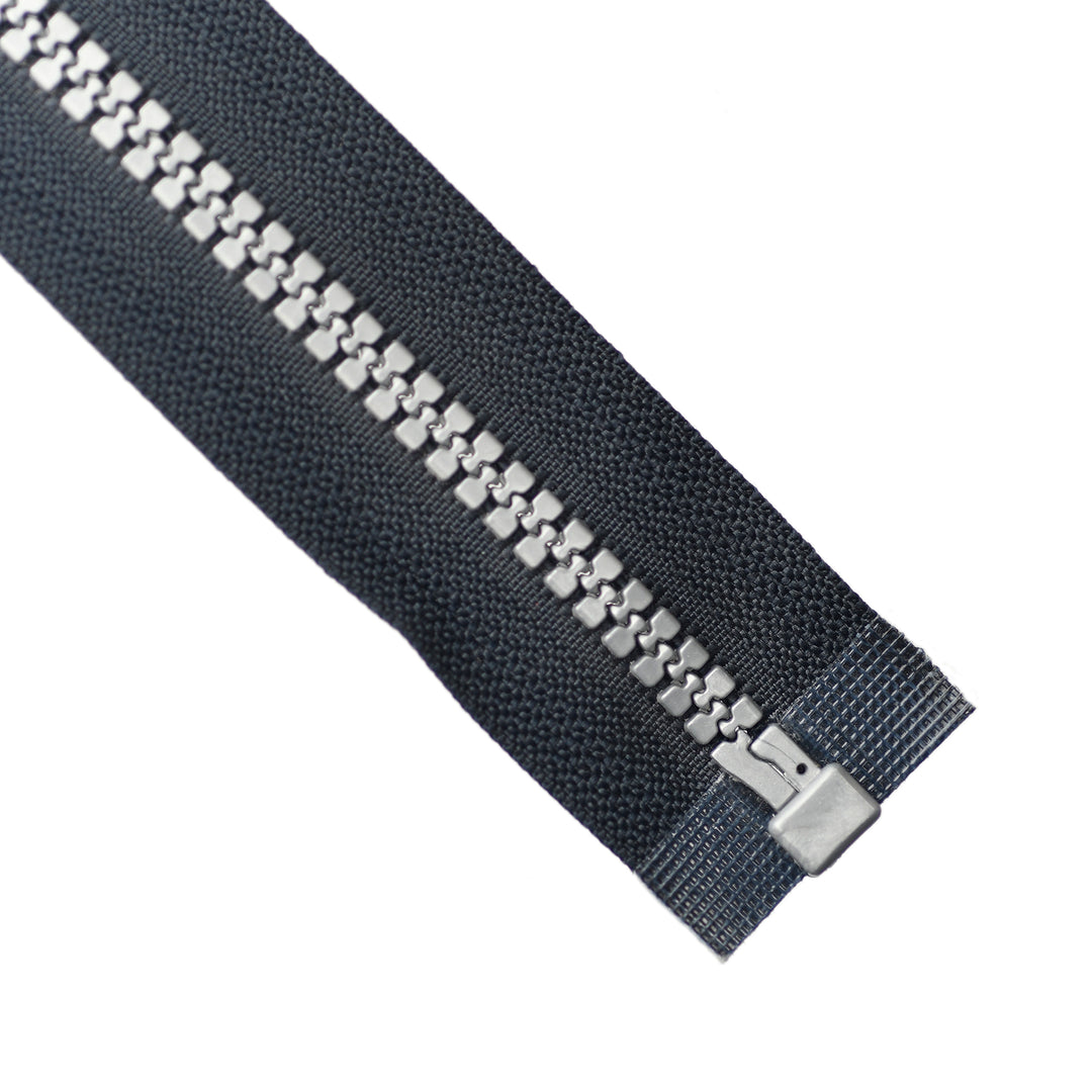 CHUNKY OPEN-END ZIP NO.5 DONUT-DROP COL NAVY WITH SILVER ELEMENTS