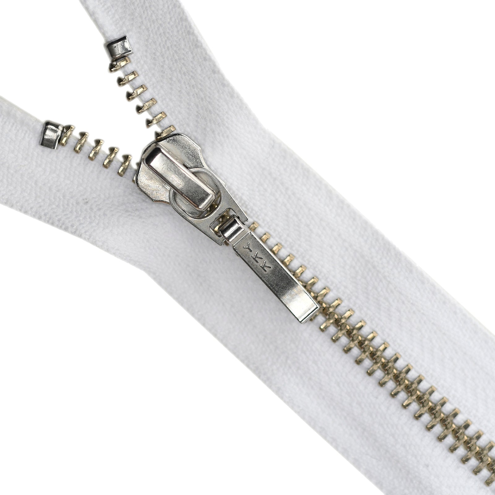 YKK Metal Zipper on White Background
