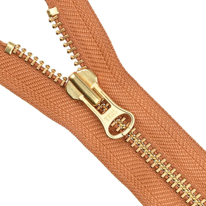 YKK METAL OPEN-END ZIP NO.8 GOLD SHORT-PULL COL 856 TERRACOTTA