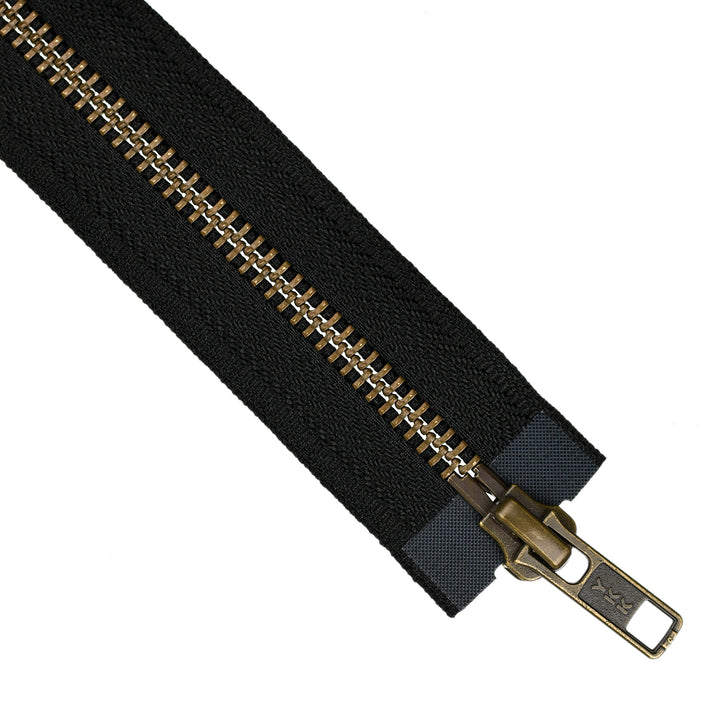YKK METAL OPEN-END TWO-WAY ZIP NO.5 ANTIQUE GOLD COL 580 BLACK