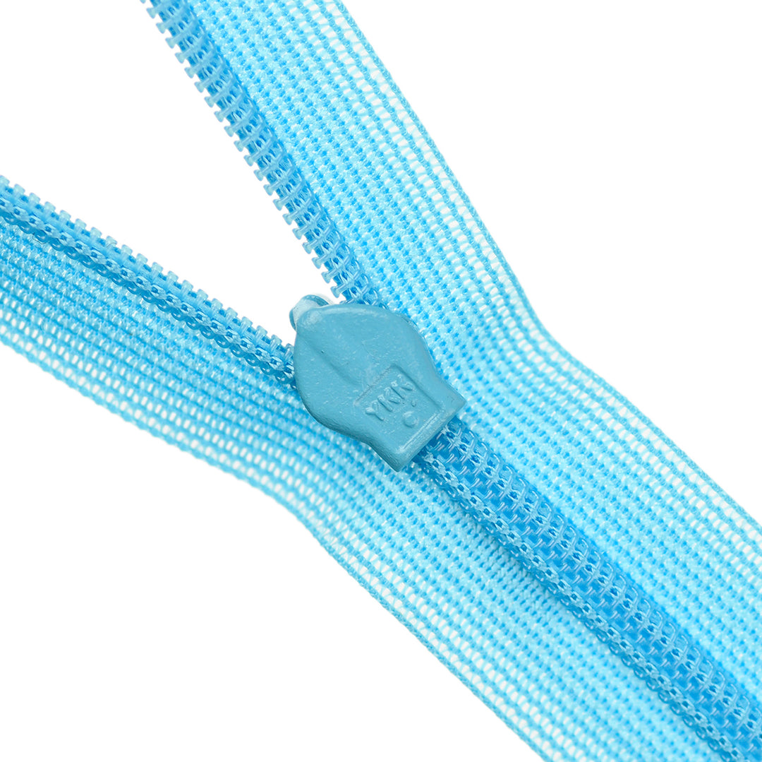 Light blue zipper on a white background