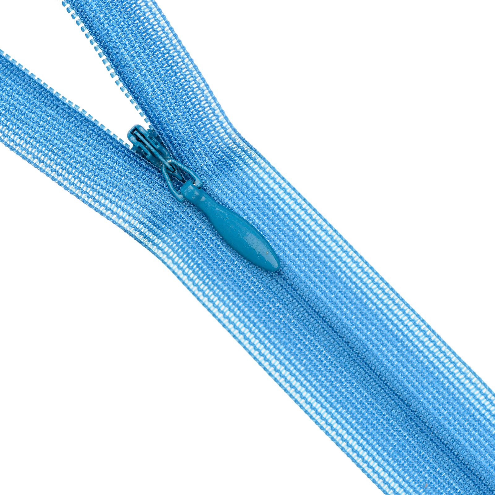 Cyan blue invisible zipper on a white background