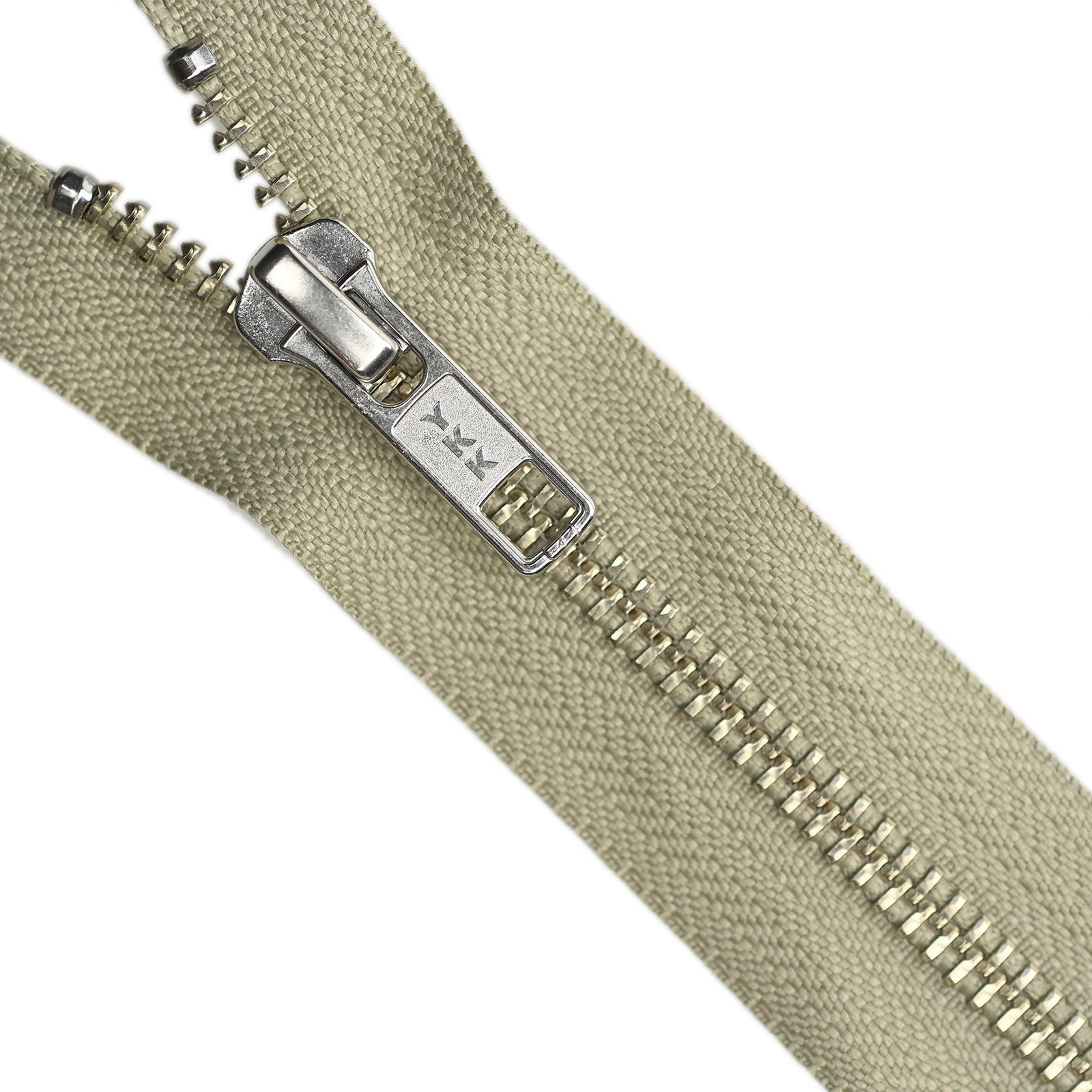 YKK Metal Zipper on White Background