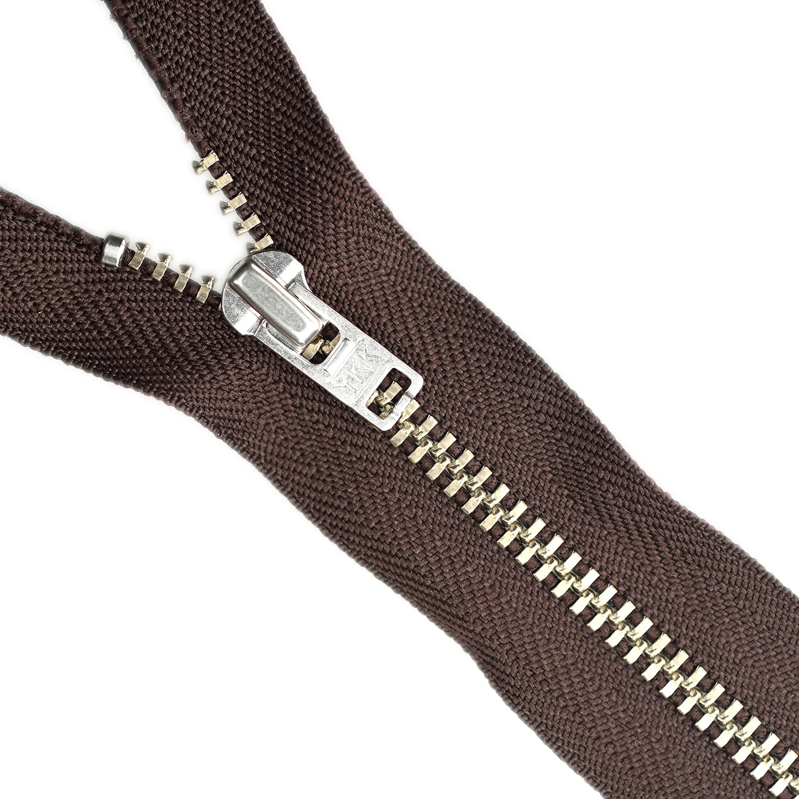 YKK metal zipper on white background