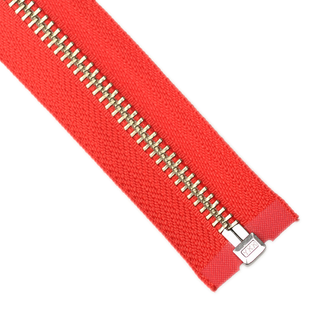 YKK METAL OPEN-END ZIP NO.5 NICKEL BOARD-PULL COL 820 VIVID RED