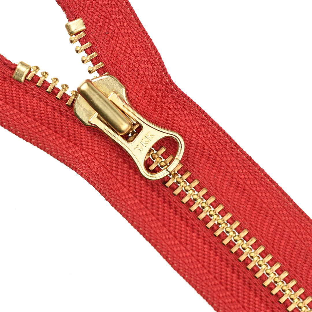 YKK METAL OPEN-END ZIP NO.8 GOLD SHORT-PULL COL 519 RED