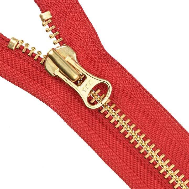 YKK METAL OPEN-END ZIP NO.8 GOLD SHORT-PULL COL 519 RED