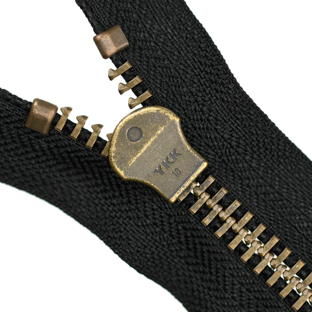YKK METAL CLOSED-END ZIP NO.10 ANTIQUE GOLD COL 580 BLACK