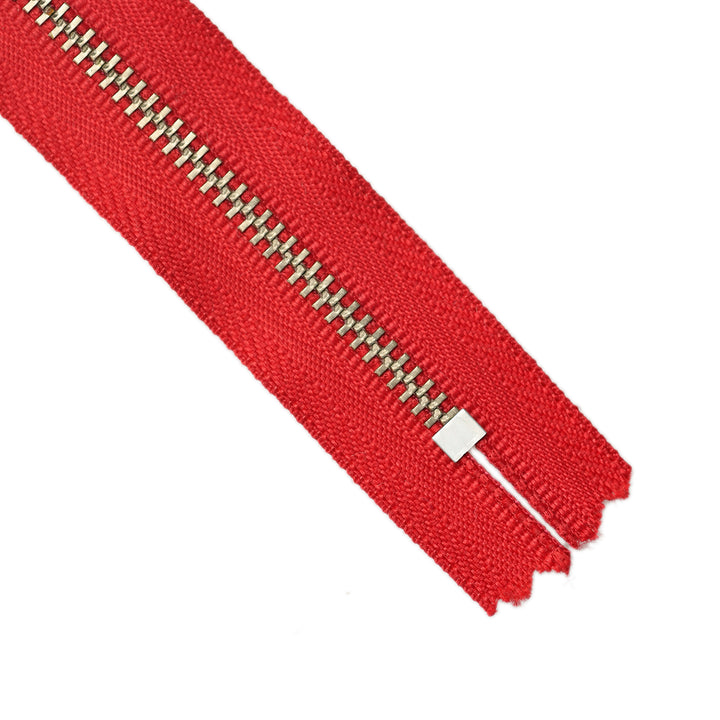 YKK No.3 Metal Closed End Zipper Nickel COL 519 RED