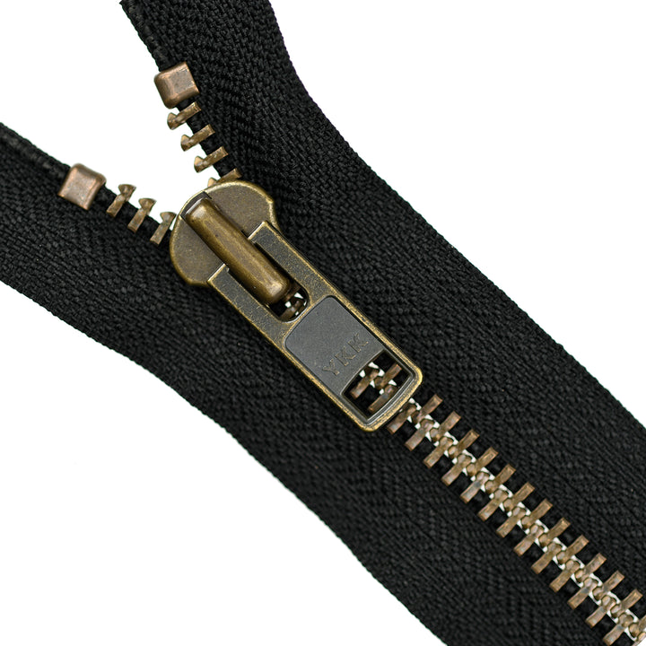 YKK METAL CLOSED-END ZIP NO.10 ANTIQUE GOLD COL 580 BLACK