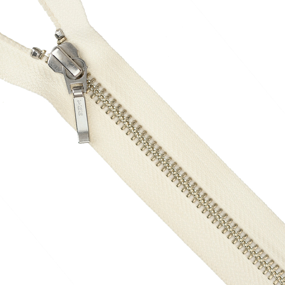 YKK Metal Zipper on White Background