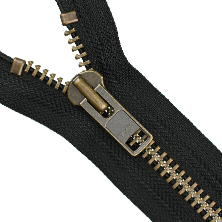 YKK METAL OPEN-END ZIP NO.10 ANTIQUE GOLD COL 580 BLACK