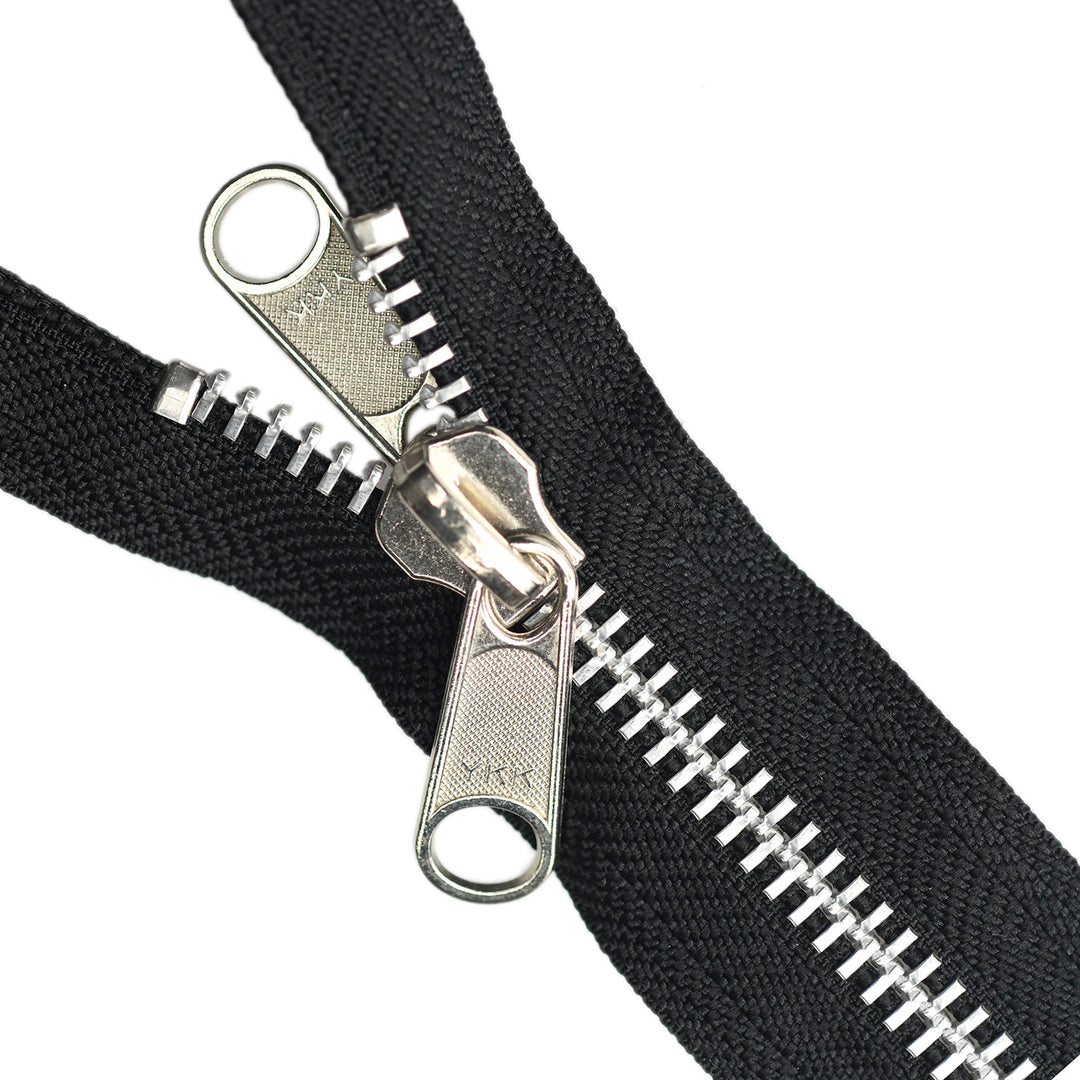 YKK METAL CLOSED-END ZIP DOUBLE-PULL NICKEL COL 580 BLACK