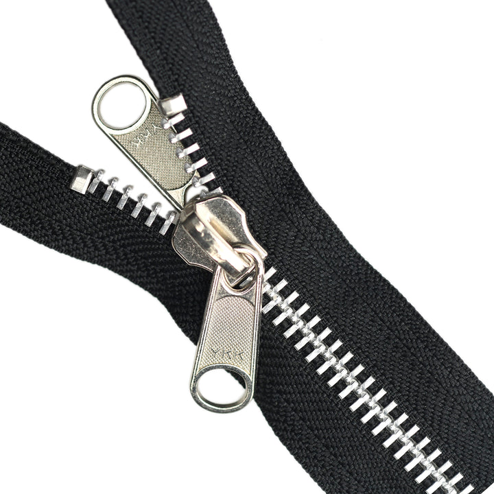 YKK METAL CLOSED-END ZIP DOUBLE-PULL NICKEL COL 580 BLACK