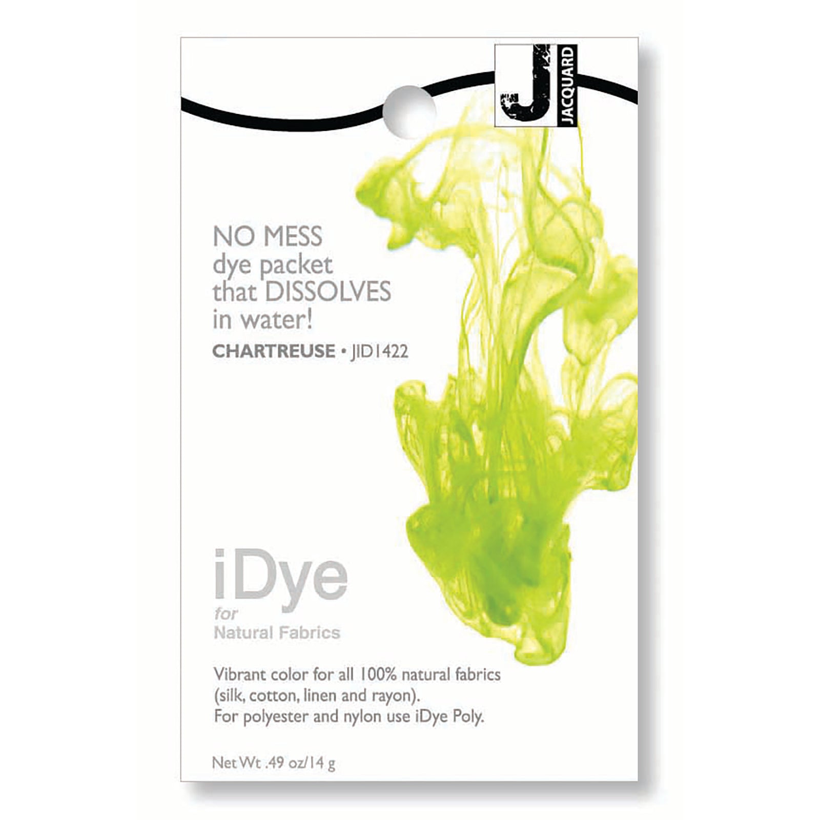 iDye chartreuse fabric dye packet on a white background