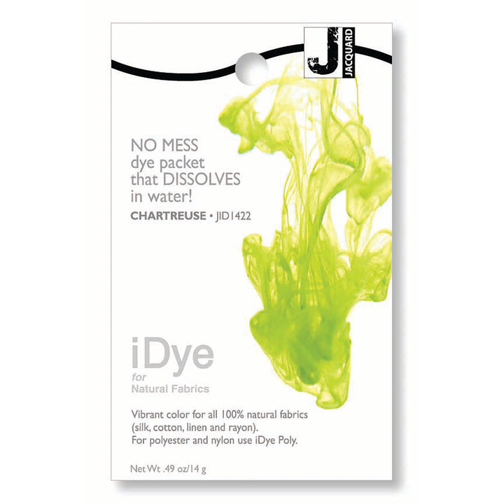 iDye chartreuse fabric dye packet on a white background