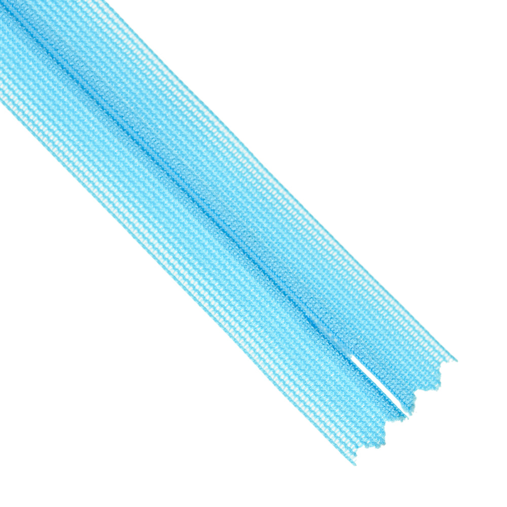 Light blue invisible zip on a white background