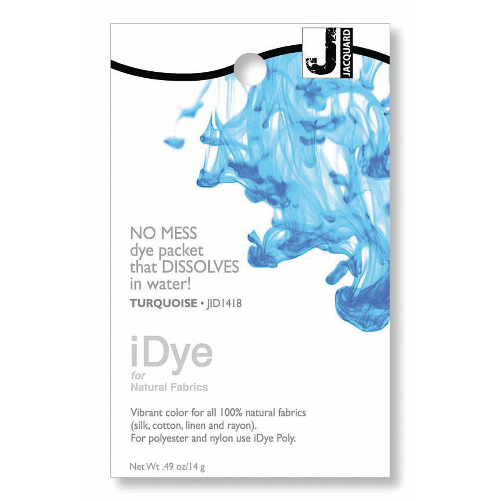iDye turquoise fabric dye packet on a white background