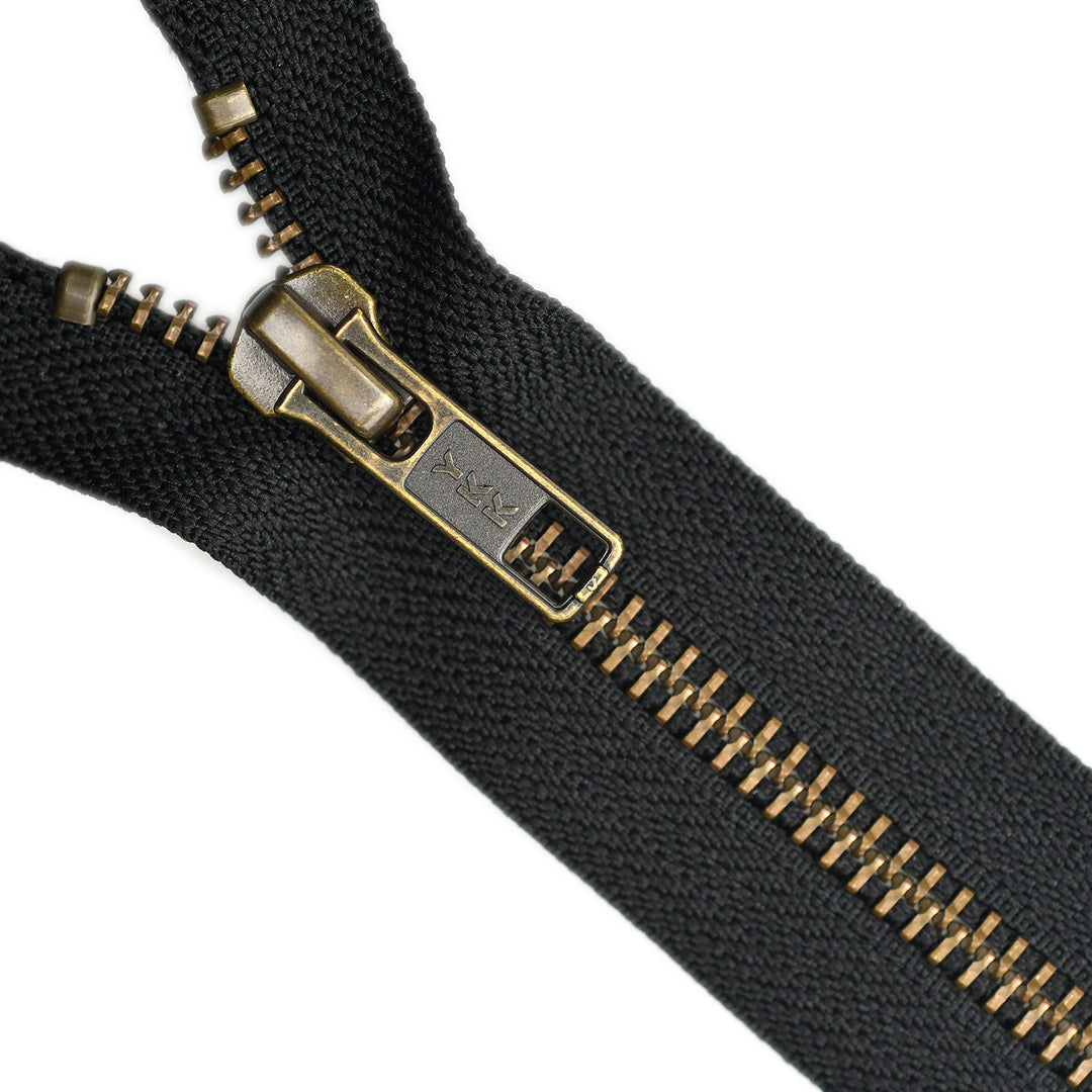 YKK METAL CLOSED-END ZIP NO.5 ANTIQUE GOLD COL 580 BLACK