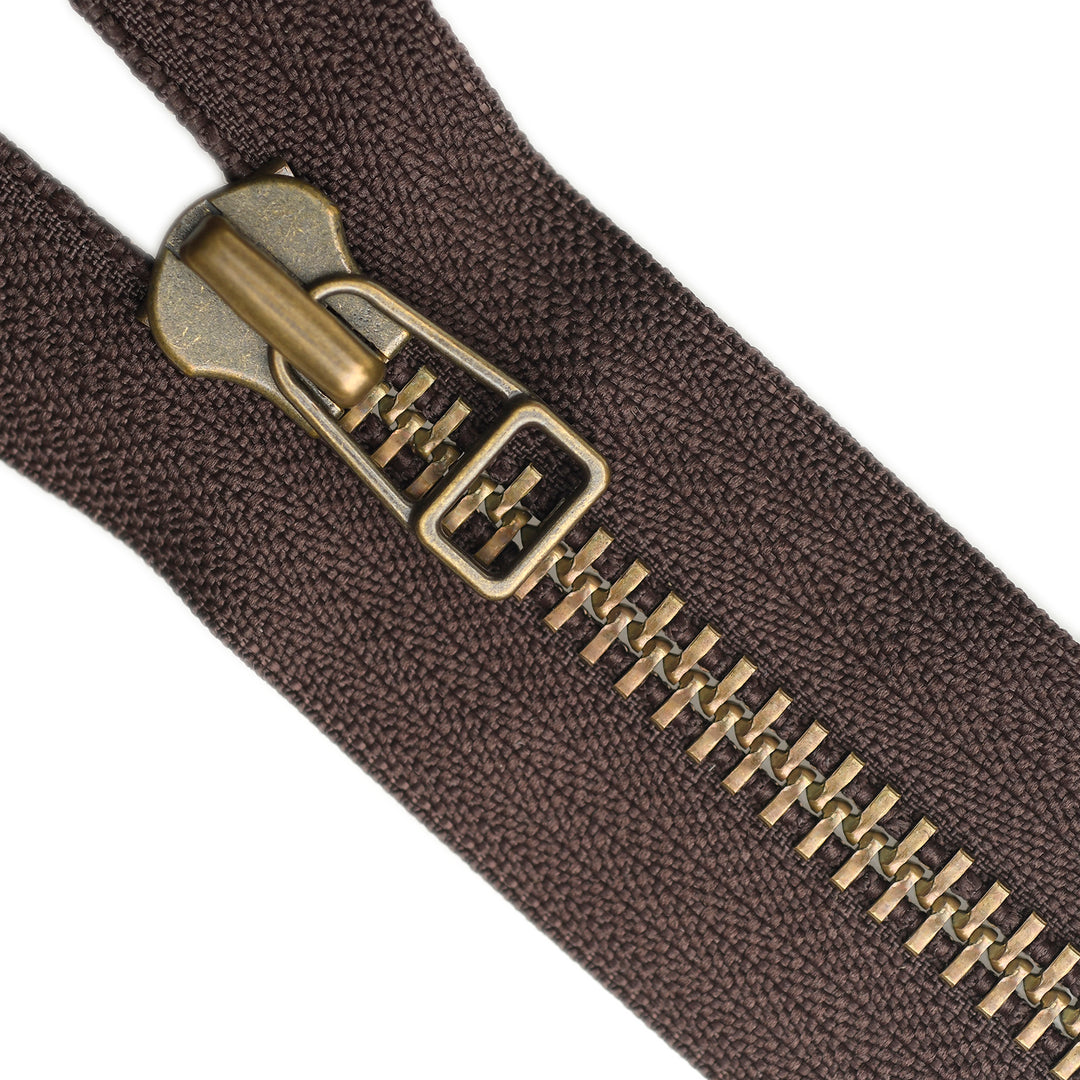 YKK METAL CLOSED-END ZIP NO.10 ANTIQUE GOLD WIRE PULL COL 570 BROWN