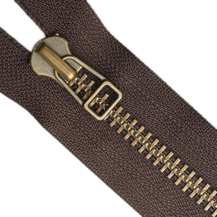 YKK METAL CLOSED-END ZIP NO.10 ANTIQUE GOLD WIRE PULL COL 570 BROWN
