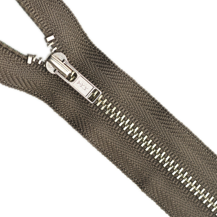 YKK NO.3 METAL CLOSED END ZIPPER NICKEL COL 564 DARK TAUPE