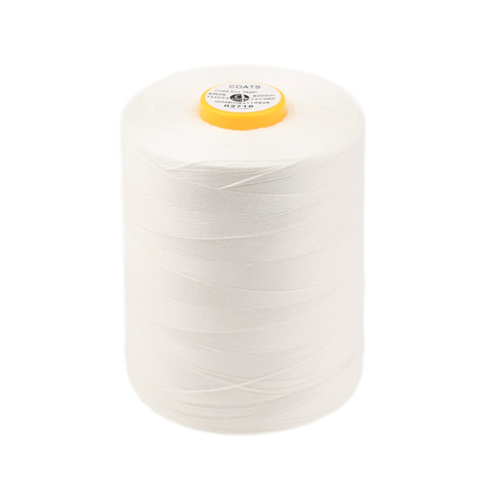 A spool of white ECO-REGEN biodegradable thread made from sustainably-sourced wood pulp.
