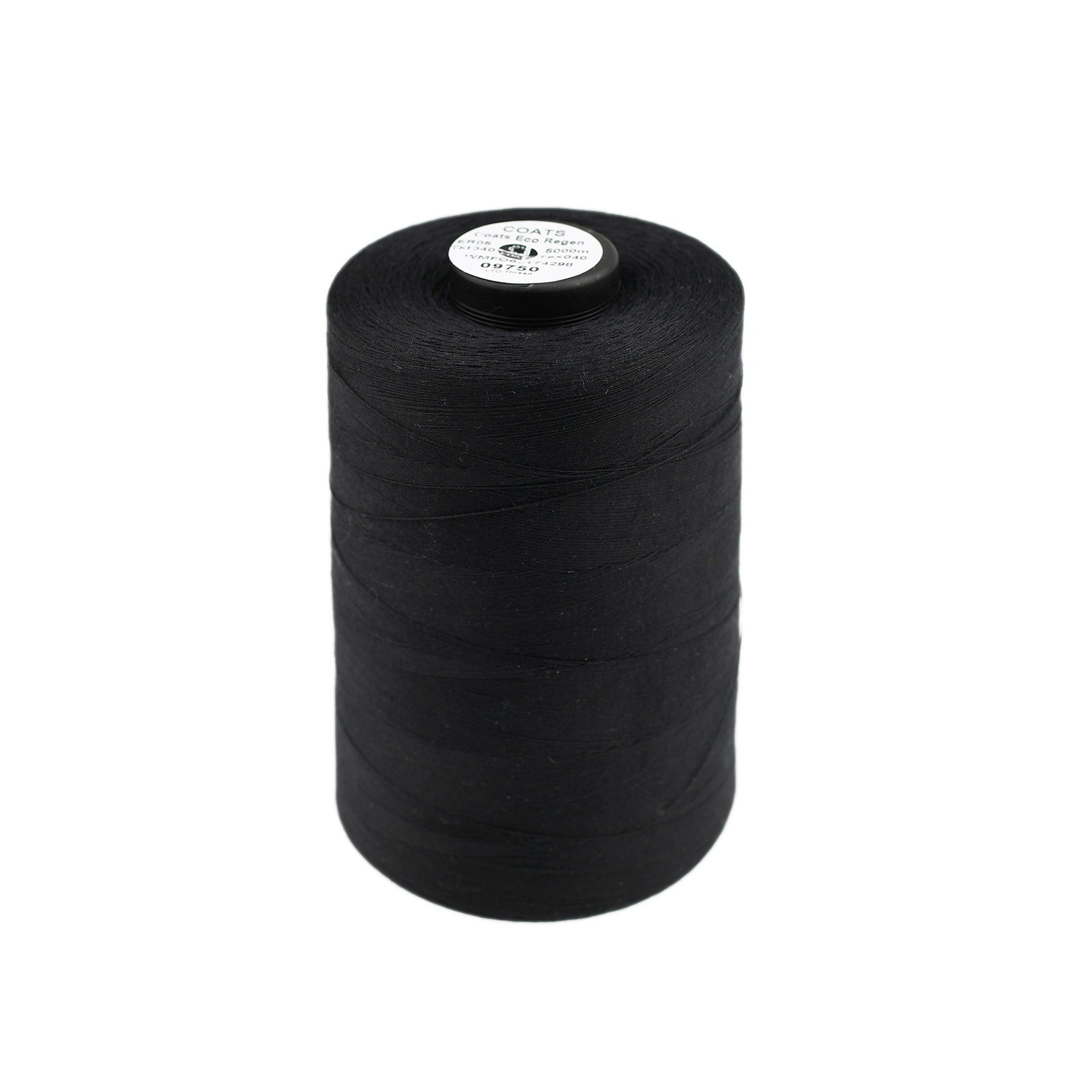 A spool of black ECO-REGEN biodegradable thread made from sustainably-sourced wood pulp.