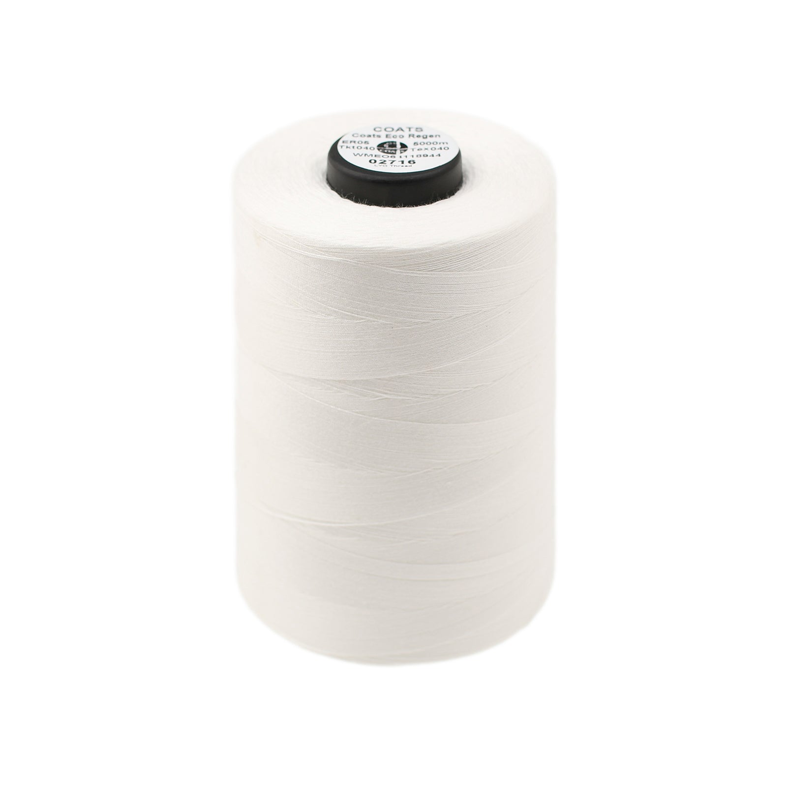 A spool of white ECO-REGEN biodegradable thread made from sustainably-sourced wood pulp.