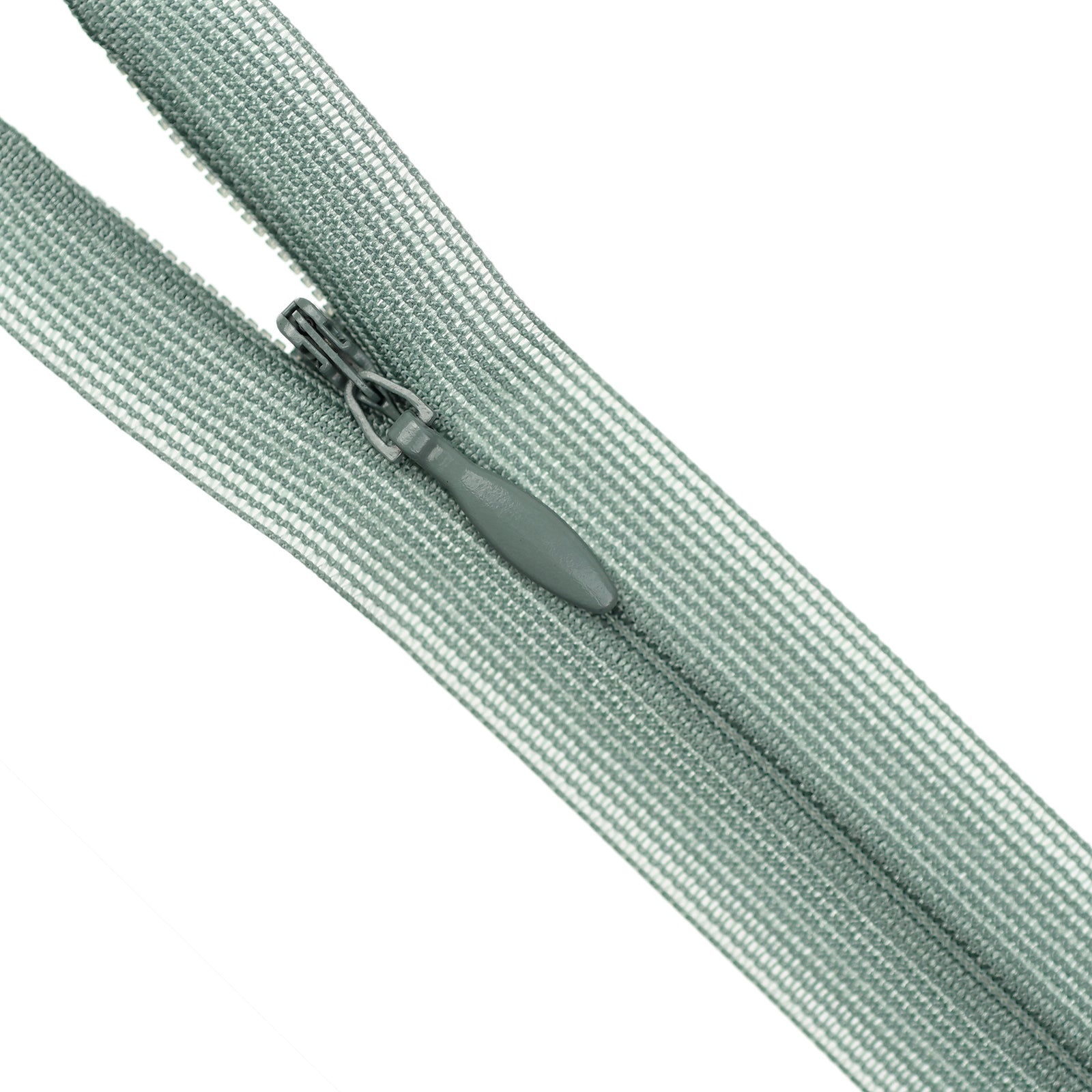 Light grey-green zipper on a white background