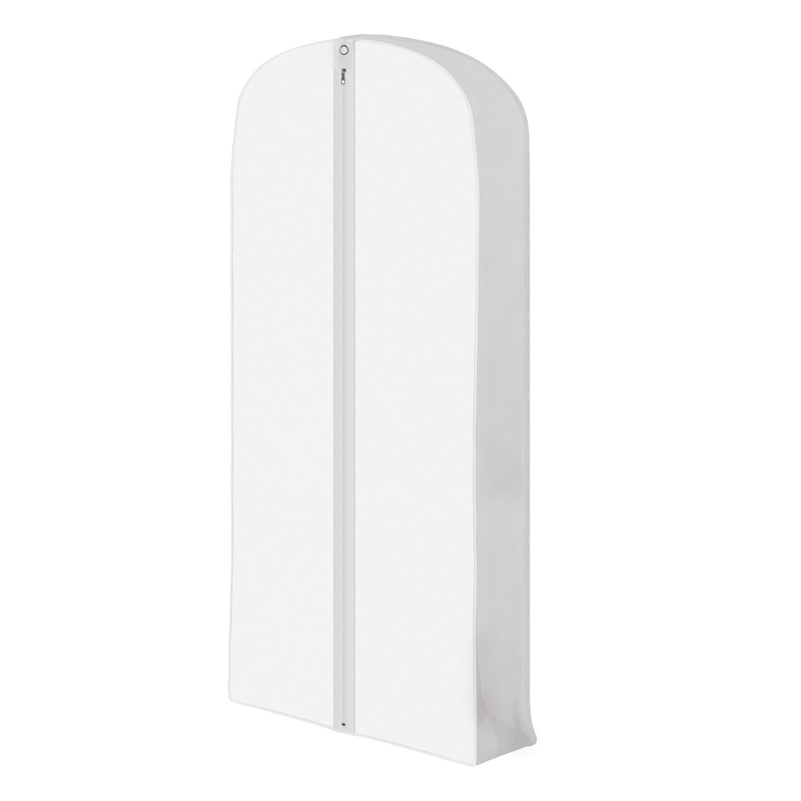 White gusseted garment bag on a white background