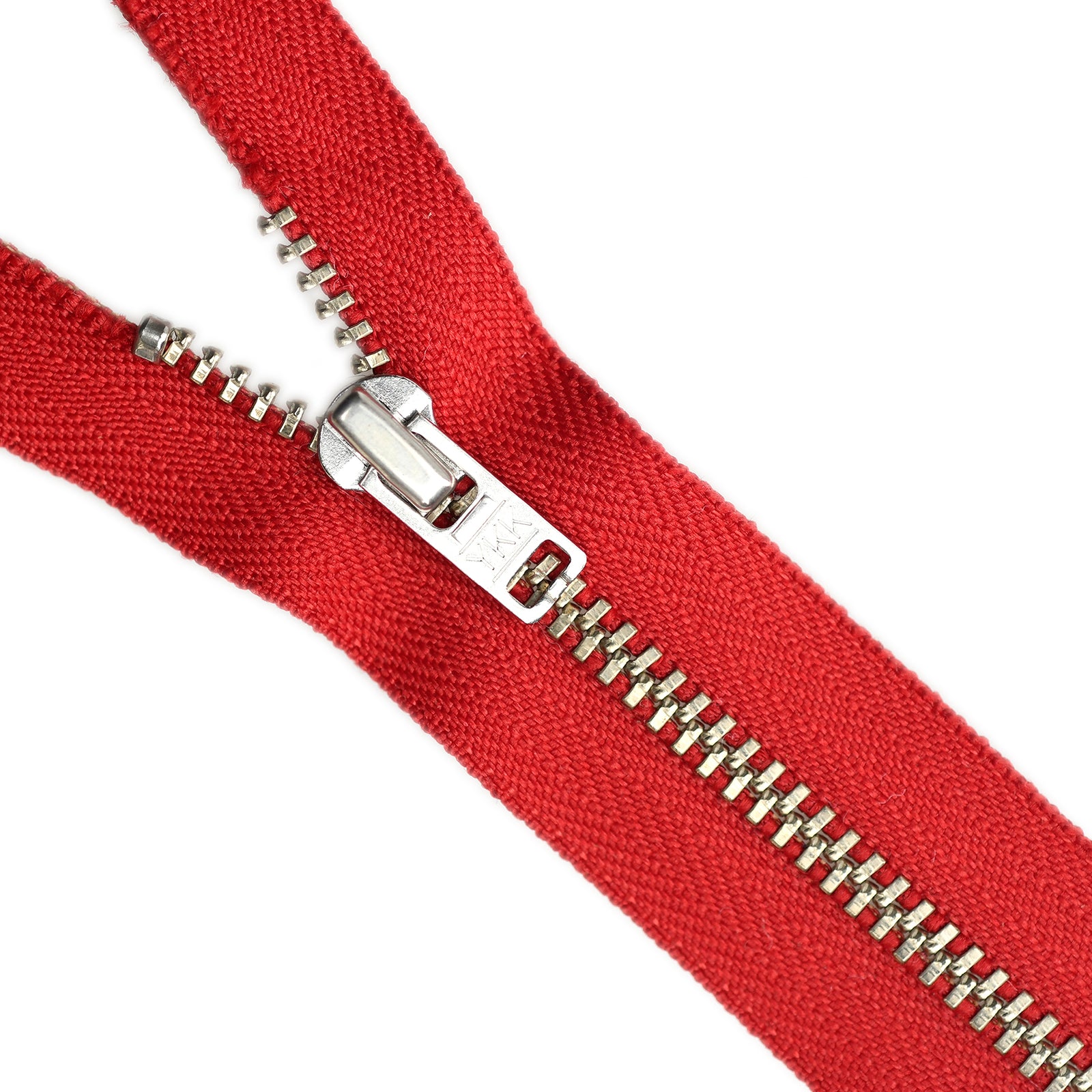 YKK metal zipper on white background