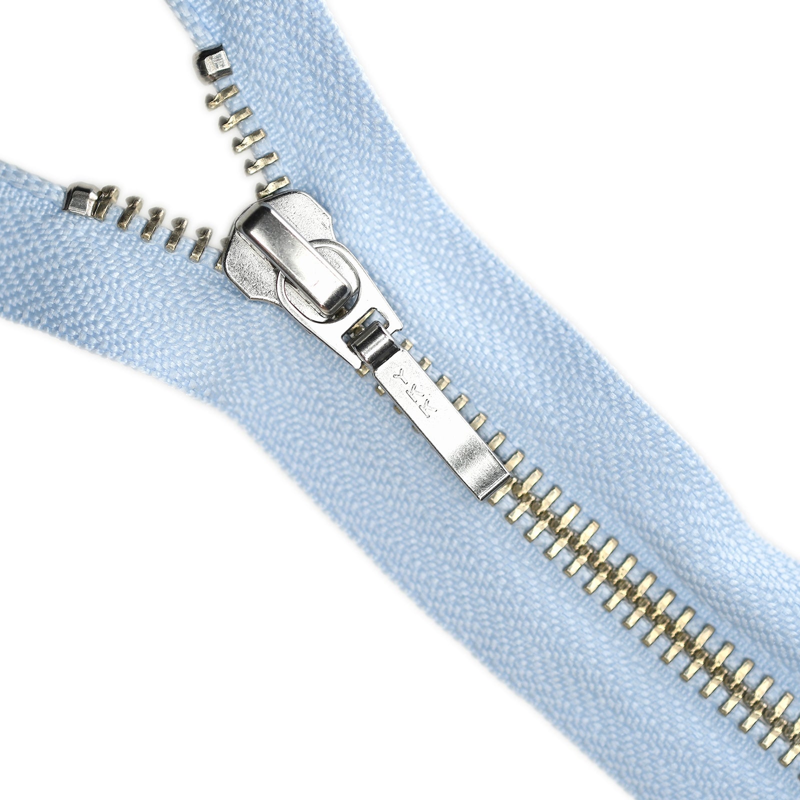 YKK Metal Zipper on White Background