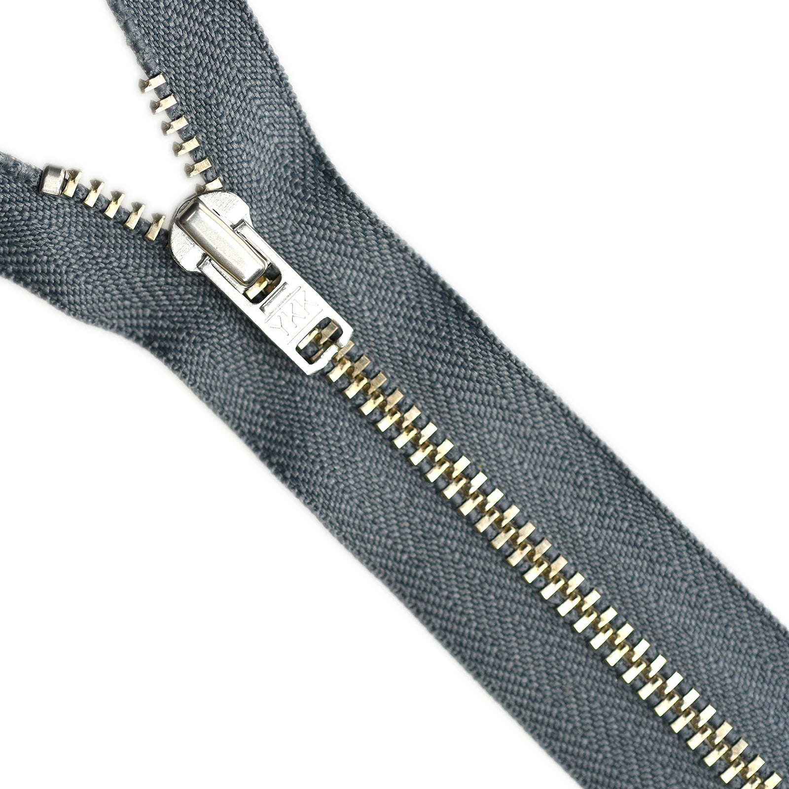 YKK metal zipper on white background