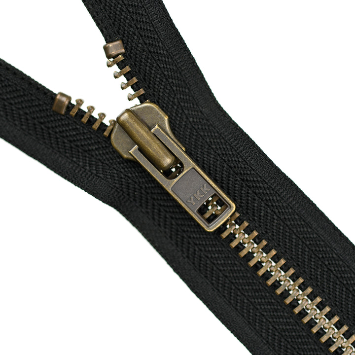 YKK METAL CLOSED-END ZIP NO.8 ANTIQUE GOLD COL 580 BLACK