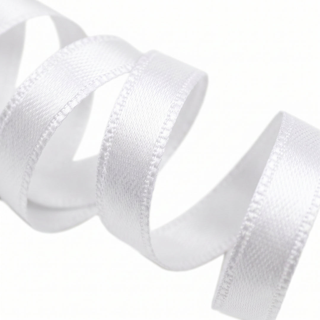 FRENCH DOUBLE-SIDED SATIN RIBBON 25M ROLL - WHITE