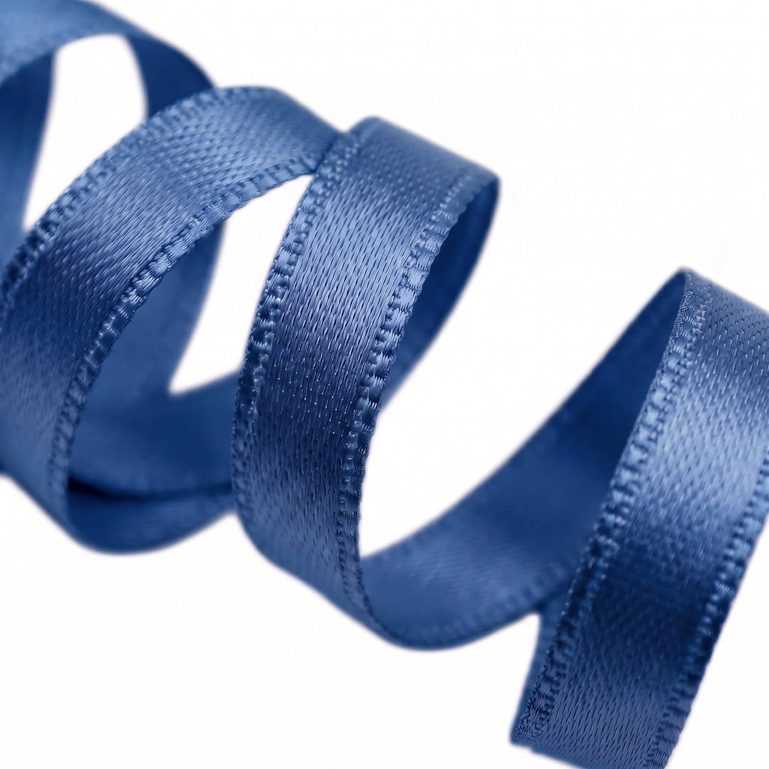 FRENCH DOUBLE-SIDED SATIN RIBBON - DENIM
