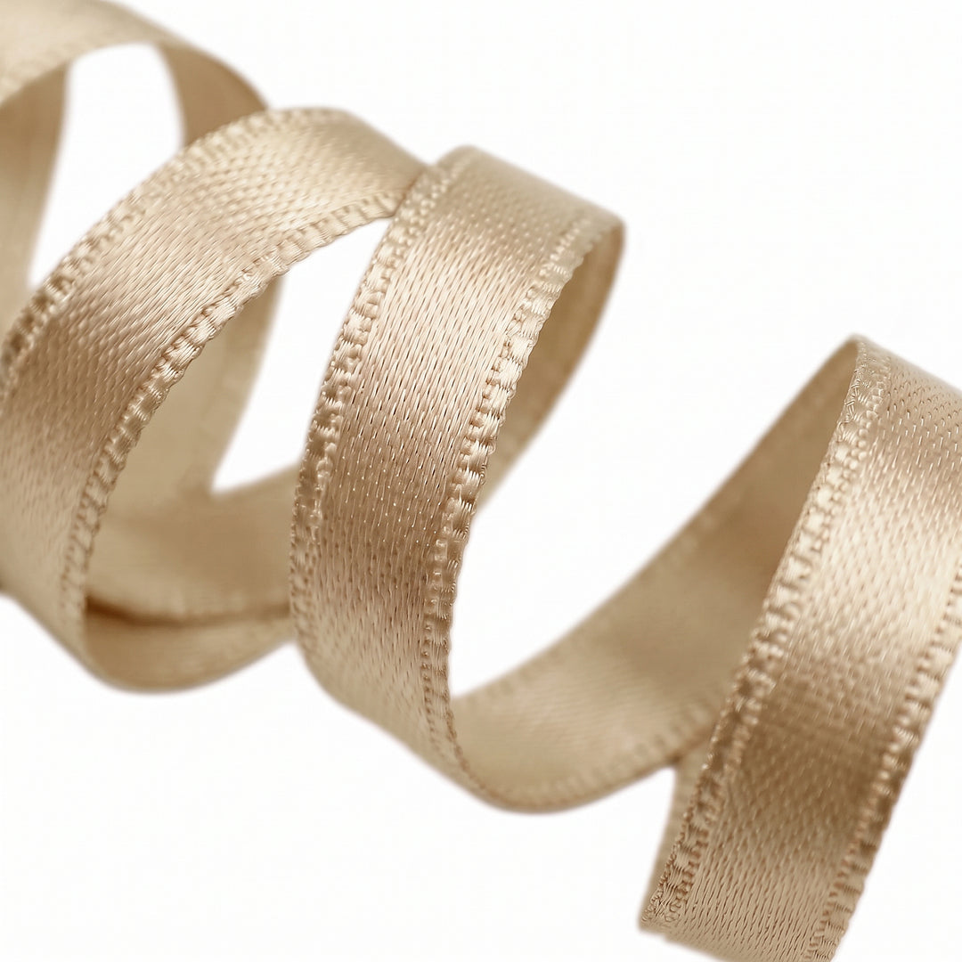 FRENCH DOUBLE-SIDED SATIN RIBBON - BEIGE