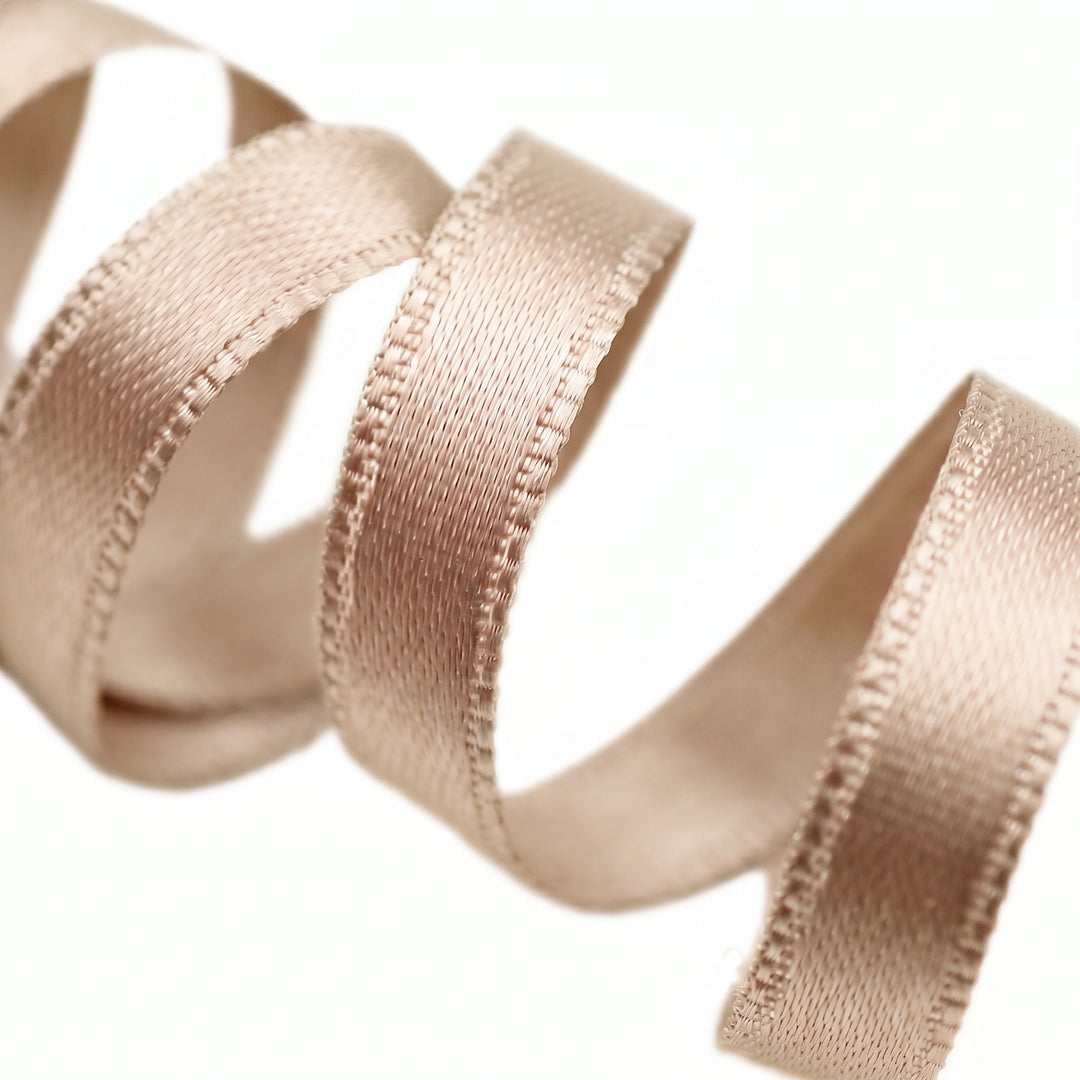 FRENCH DOUBLE-SIDED SATIN RIBBON 25M ROLL - LATTE